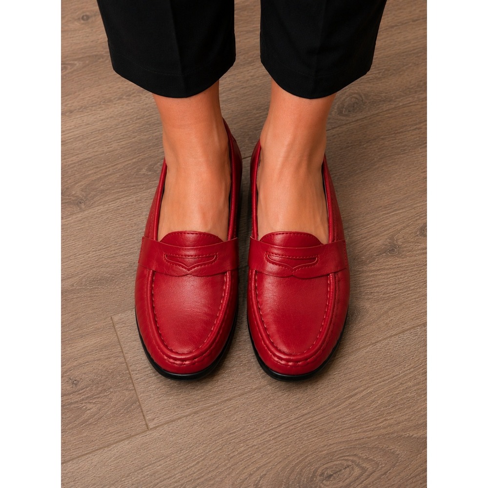 SAS Penny Loafers Womens 6.5 M Red Leather Comfort Walking Shoes Made in USA